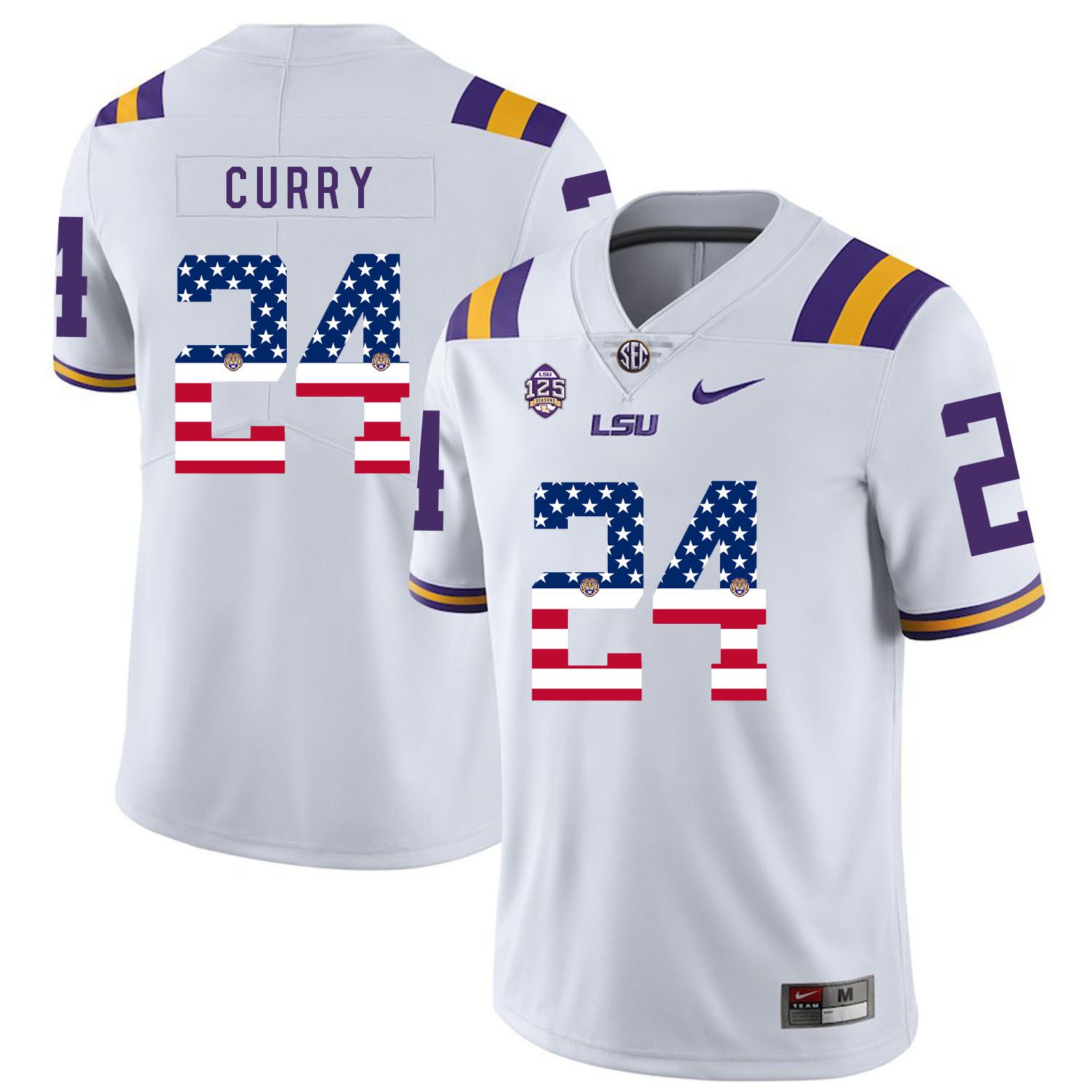 Men LSU Tigers #24 Curry White Flag Customized NCAA Jerseys